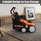Electric scarifier with a foldable design, 13 Amp motor, and 50L collection bag for easy storage and transport.