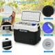 Portable 42 QT dual-zone car refrigerator with wheels, USB interface, LED light, and 4 cup holders for outdoor use.