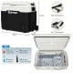 Portable 42 QT dual-zone car refrigerator in white with wheels, touch control, and large capacity for beverages and.