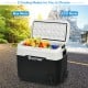 Portable 42 QT dual-zone car refrigerator in white with rapid cooling, large capacity, and wheels for easy transport.