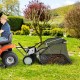 42-inch tow-behind lawn sweeper with 26/27 cu.ft hopper bag, ideal for collecting garden debris with adjustable height.