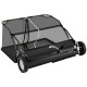 42-inch tow-behind lawn sweeper with a 26/27 cu.ft hopper bag, featuring adjustable height and robust wheels for easy.
