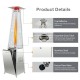Pyramid patio heater with wheels, 42000 BTU stainless steel burner, and mesmerizing glass flame tube for outdoor warmth.
