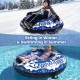 Heavy-duty 42" inflatable snow tube in blue, designed for skiing in winter and swimming in summer, supports 400 lbs.