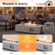 42-inch rectangular fire table with 50,000 BTU output, removable lid, and tank holder for outdoor warmth and ambiance.