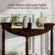 Half-moon console table with espresso finish, rubber wood legs, and cloud-shaped shelves for elegant hallway decor.