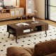 Rectangular 42-inch walnut coffee table with open compartment and two side shelves for organized storage in a modern.