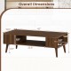 Rectangular 42-inch mid-century modern coffee table in walnut with open compartment and dimensions for easy.