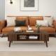 Rectangular 42-inch mid-century modern coffee table in walnut with open compartment and solid rubber wood legs for.