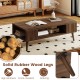 Rectangular 42-inch walnut coffee table with open compartment and solid rubber wood legs for versatile storage and.