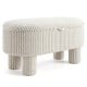 Beige 42-inch storage ottoman bench with plush corduroy fabric, sturdy legs, and convenient lifting strap for versatile.