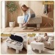 Beige corduroy storage ottoman bench with plush fabric, sturdy legs, and versatile use as a shoe bench or footstool.