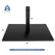 Weighted 25-inch square patio umbrella base made of powder-coated steel, suitable for 1.6"/1.9" poles, for outdoor use.