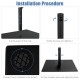 Installation steps for the 42 lbs weighted 25-inch square patio umbrella base with adjustable knob and anti-slip.