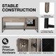 42-inch lift top coffee table in gray with storage, featuring U-shaped legs and a rustic wood grain finish.
