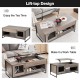 42-inch gray lift-top coffee table with storage, featuring a rustic wood grain design and U-shaped legs for stability.