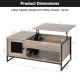 Lift top coffee table with storage and hidden compartment, featuring a gray wood grain finish and metal frame for.