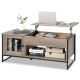 Lift top coffee table in gray with storage, enclosed compartment, and industrial design for versatile use.