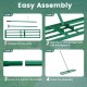 Lawn leveling rake assembly steps showing ergonomic handle, U-shaped head, and rustproof metal pipes for easy setup.