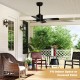 42-inch black ceiling fan with light and remote, ideal for indoor spaces or covered patios, featuring 6 speeds and 3CCT.