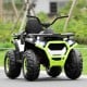 Side view of the 12V kids electric ATV quad in white, showcasing sturdy wheels, bright LED lights, and a comfortable.