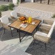 Square 43.5-inch patio dining table with acacia wood top and sturdy metal legs, perfect for outdoor dining and.