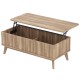 Rectangle wooden lift-top coffee table in walnut with fluted surface and hidden storage compartments for versatile use.