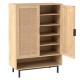 43-inch tall shoe cabinet with double doors, natural finish, rattan accents, adjustable shelves for versatile storage.