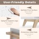 Stepped tabletop coffee table with splayed support legs and protective foot pads for reliable use and scratch.