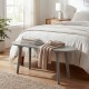 Compact gray farmhouse dining bench with rubber wood legs, perfect for bedrooms and convenient seating in small spaces.
