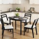 Round 43-inch black wooden dining table with rubber wood legs, ideal for 2-4 people, perfect for small spaces.