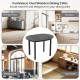 Oval wooden dining table in dark grey finish, supported by rubber wood legs, ideal for dining or studying in small.
