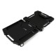 Foldable mechanic creeper in black with padded headrest, tool trays, and 350 lbs capacity for easy storage and.