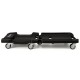 Foldable mechanic creeper with padded headrest, tool trays, and 6 universal casters for easy mobility and storage.