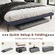 Folding storage ottoman bench in dark gray with padded seat, ideal for bedroom or living room organization and comfort.