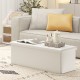 Folding storage ottoman bench in white with 38-gal capacity, removable divider, and soft padded foam for comfort.