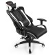 Ergonomic massage gaming chair in black and white with lumbar support, adjustable backrest, and rolling wheels for.
