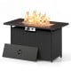 Detail view of the 44.5-inch propane fire pit table showcasing the stainless steel burner and lava rocks for ambiance.