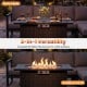 44.5-inch propane fire pit table with stainless steel burner, featuring a flat surface lid for versatile outdoor use.