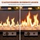 Close-up of the 44.5-inch propane fire pit table with customizable flame levels, featuring a stainless steel burner.
