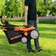 Electric scarifier with collection bag, 15-inch, 13 Amp motor, lightweight design for easy carrying and storage.