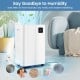Dehumidifier with LED display and touch control, ideal for home and basement, featuring 3 modes and 4 wheels for easy.