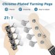 Close-up of chrome-plated tuning pegs on a 45.5-inch electric bass guitar for easy tuning and precise adjustments.