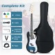 45.5-inch electric bass guitar in blue with gig bag, featuring double pickups, shoulder strap, and 3 picks for.