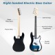 Right-handed electric bass guitar with poplar body, steel strings, and double pickups, ideal for beginners and portable.