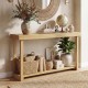 Solid wood console table with a 1" thick tabletop, featuring a rustic design and 2-tier storage for versatile use.