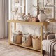 Solid wood console table with a 1" thick tabletop and two-tier storage, perfect for living room or hallway organization.