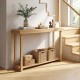 Solid wood console table with an open design and elegant wood grain, ideal for entryways or as a stylish accent piece.