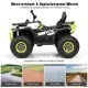 Electric 12V kids ATV quad in white with wear-resistant wheels, LED lights, and comfortable seat for safe driving fun.