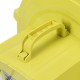 Top view of a yellow 950 W air blower pump with a handle, designed for inflatable bounce houses and water slides.
